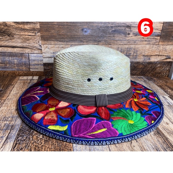 Mexican Embroidered palm hat . Colorful fedora - Picture 6 of 8
